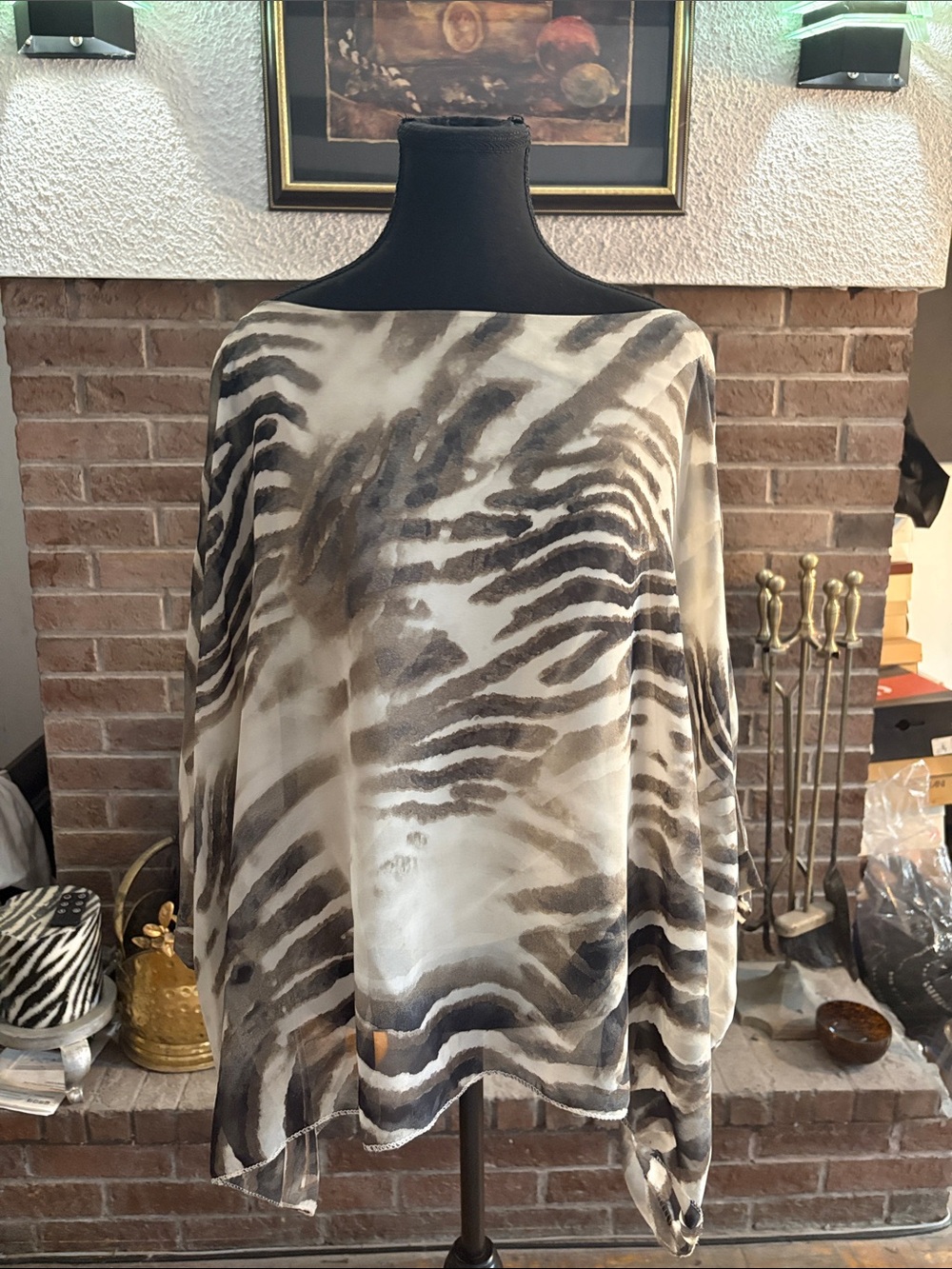 Source Unknown Taupe, Brown & White Sheer Zebra-Print Tunic
